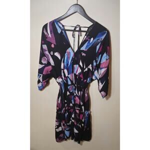 Lovestitch Kimono Sleeve Dress Black Pink Blue Abstract Print Boho Size S NWT